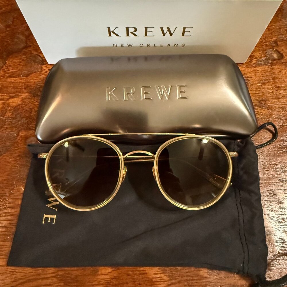 KREWE Porter Gold Round Sunglasses with Amber Gradient Lenses